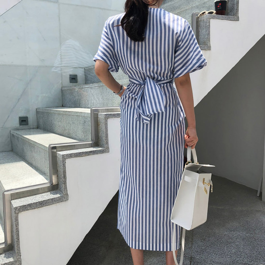 Mila - Women's Elegant Striped Midi Dress for Summer