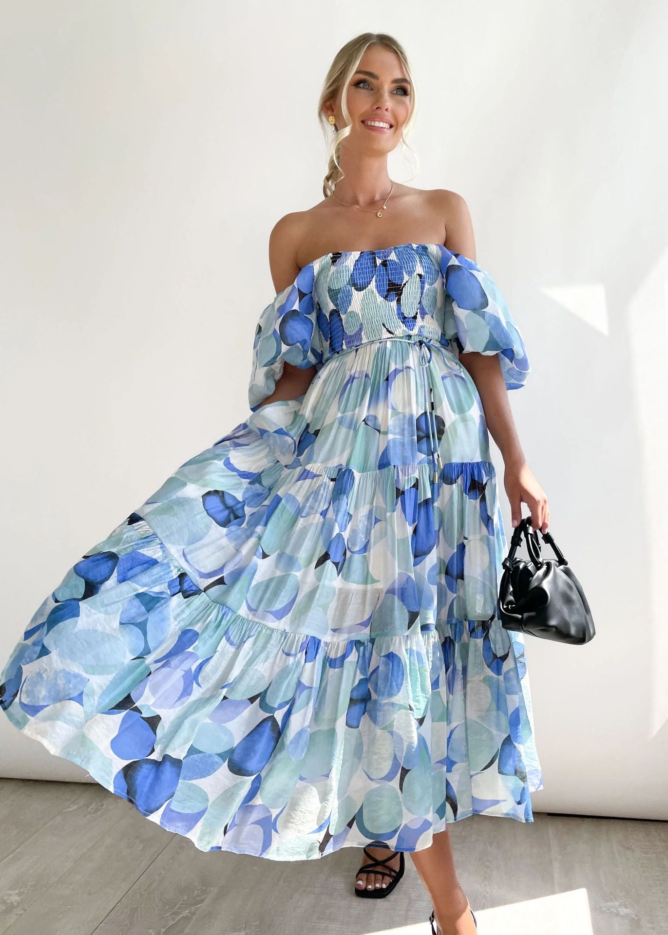 Seraphina - Off-Shoulder Floral Midi Dress Romantic and Elegant