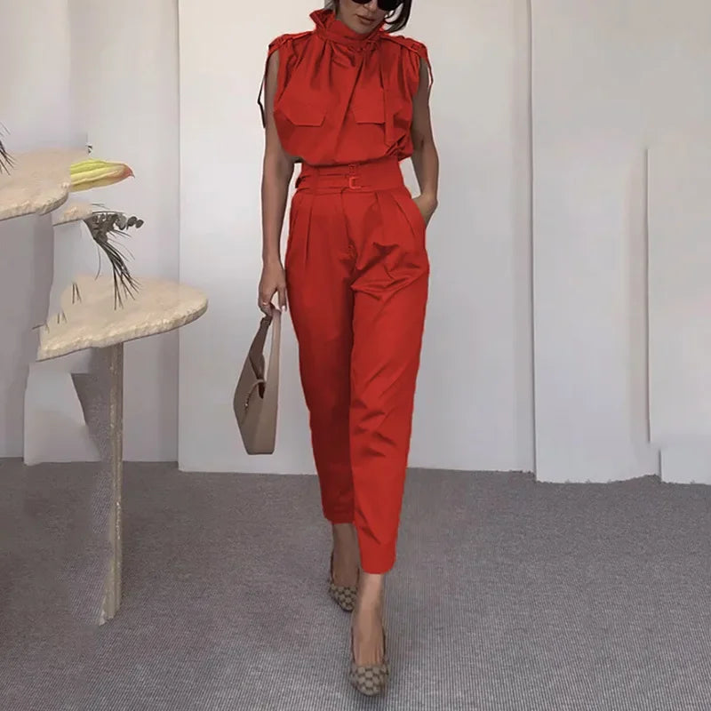 Evie - High-Fashion Belted Jumpsuit Elegant and Edgy