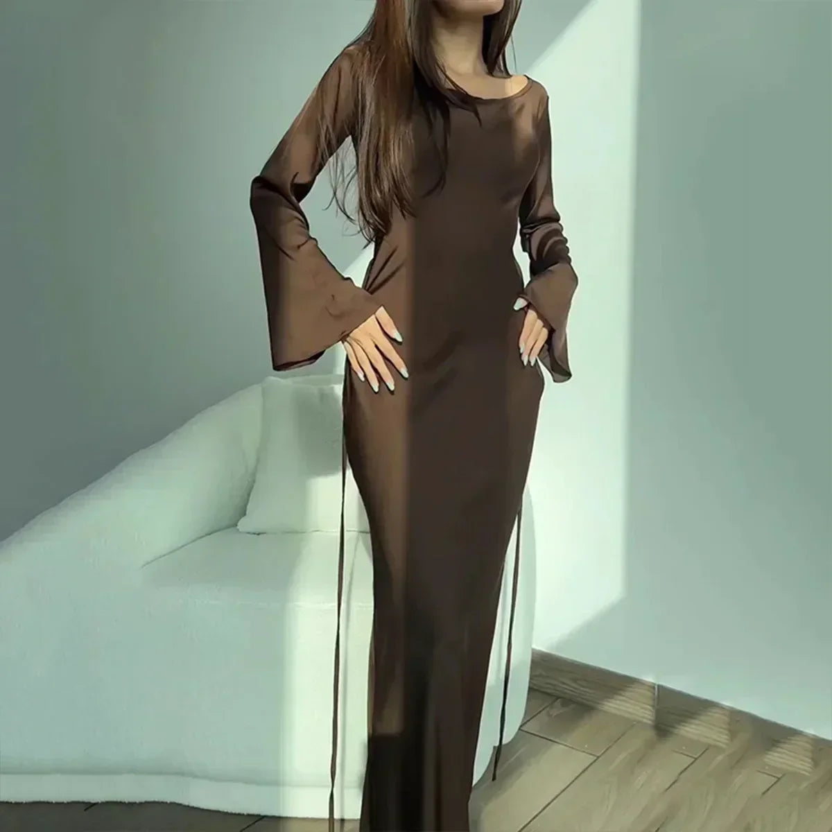 Georgia - Elegant Long Sleeve Maxi Dress for Formal and Evening Wear