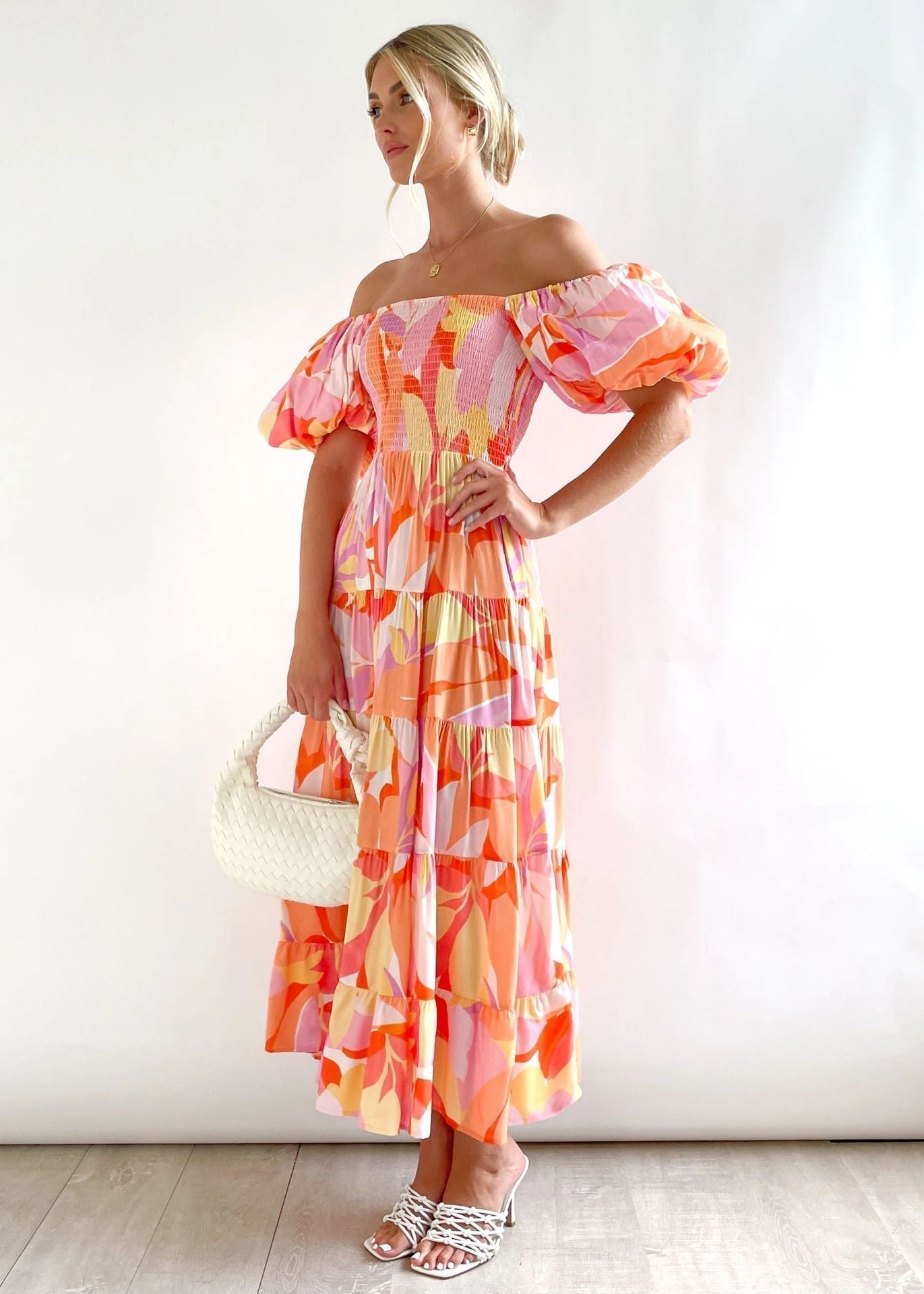 Seraphina - Off-Shoulder Floral Midi Dress Romantic and Elegant