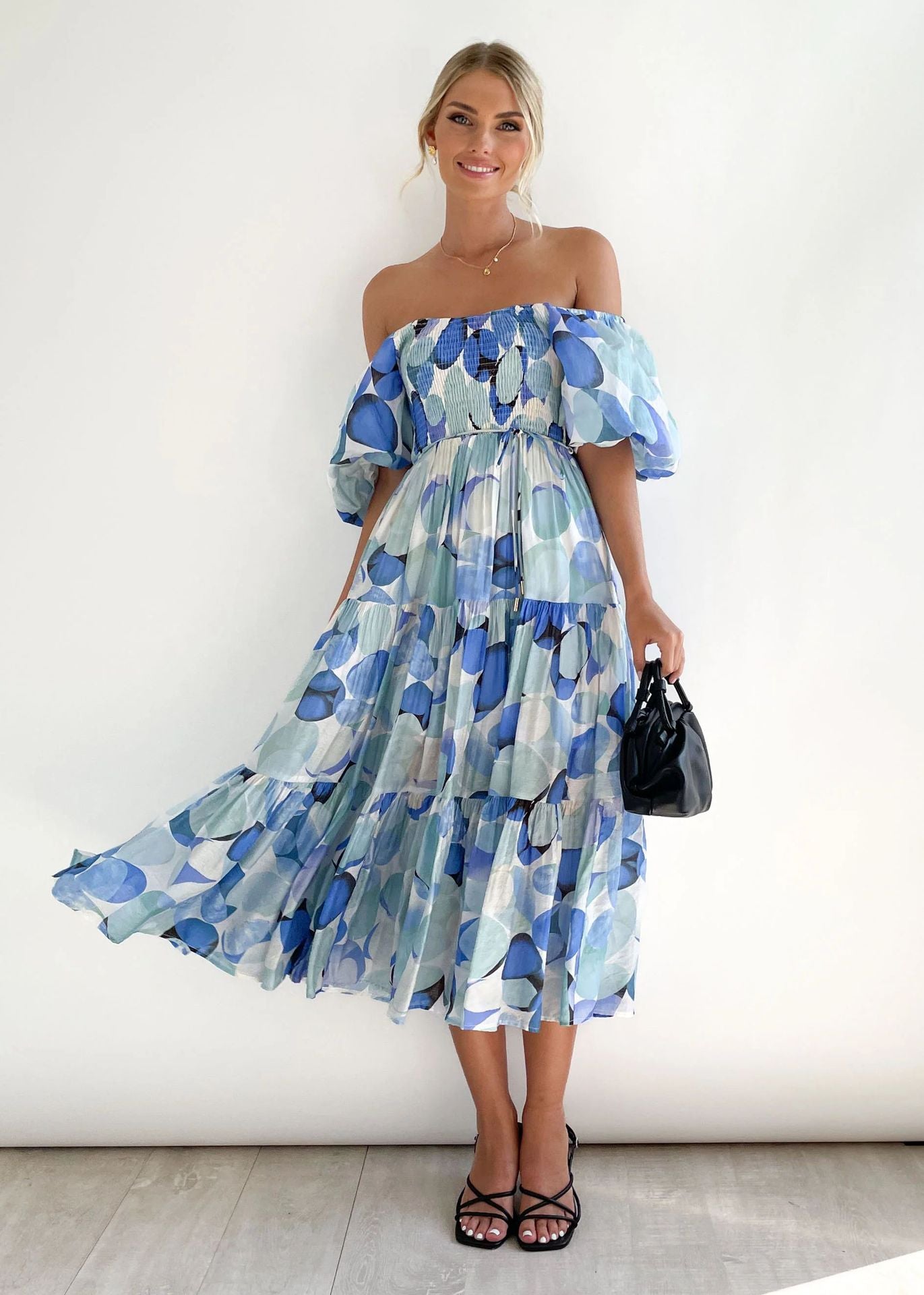 Seraphina - Off-Shoulder Floral Midi Dress Romantic and Elegant