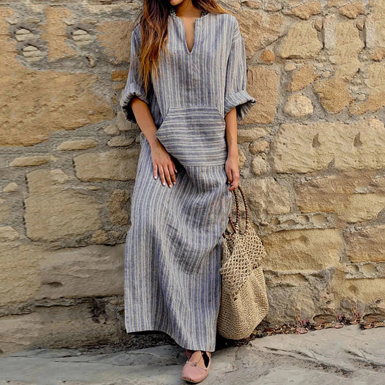 Alexandra - Vintage Striped Long Maxi Dress