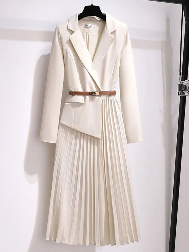 Rory - Pleated Belted Blazer Dress