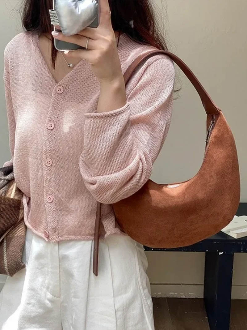 Maisie - Halfmoon Faux Suede Bag