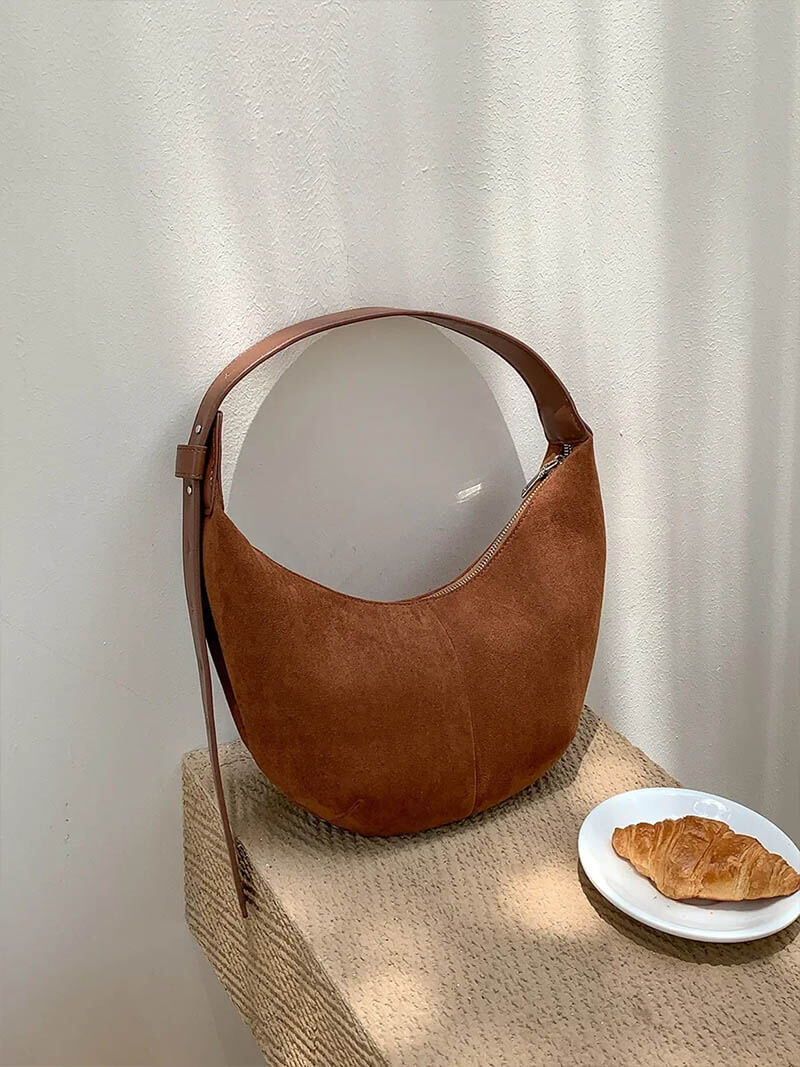 Maisie - Halfmoon Faux Suede Bag