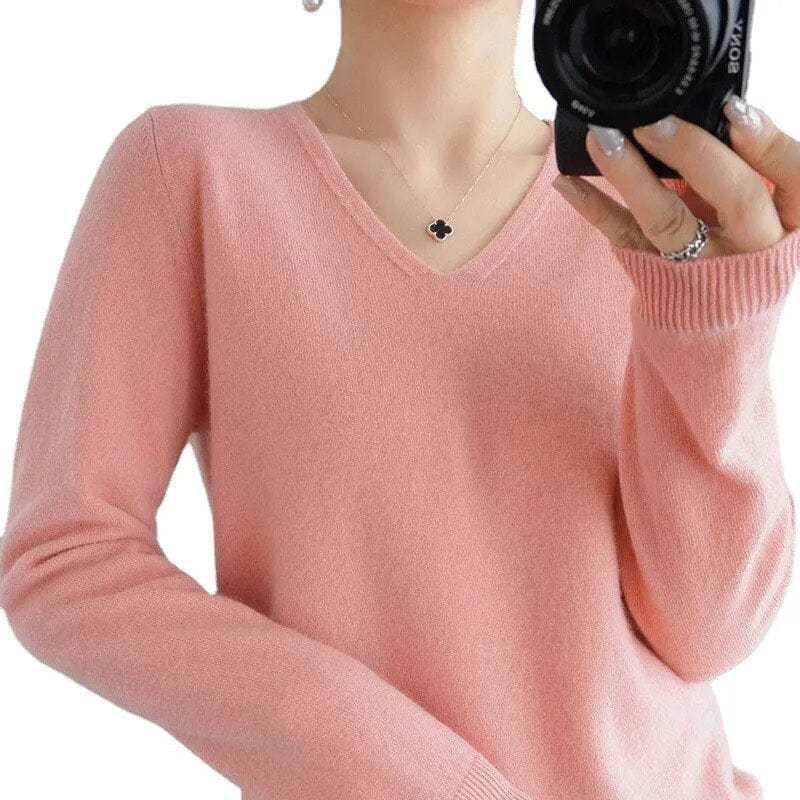 Emilia - Classic Cotton V-Neck Sweater for Winter