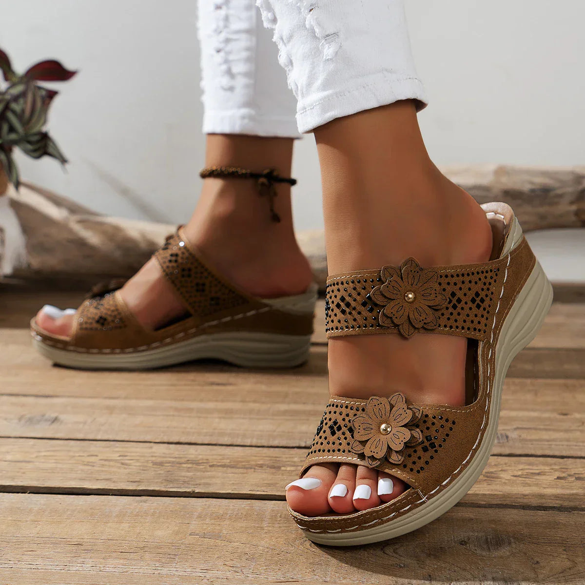 Amara - Floral Wedge Sandals