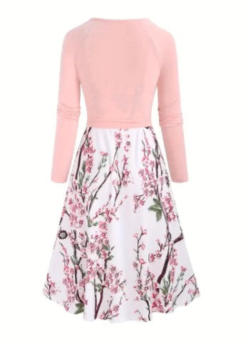 Eliza - Long Sleeve Knotted Crop Top and Floral Spaghetti Dress Set