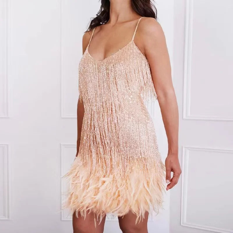 Aria - Sequin Feather Mini Dress