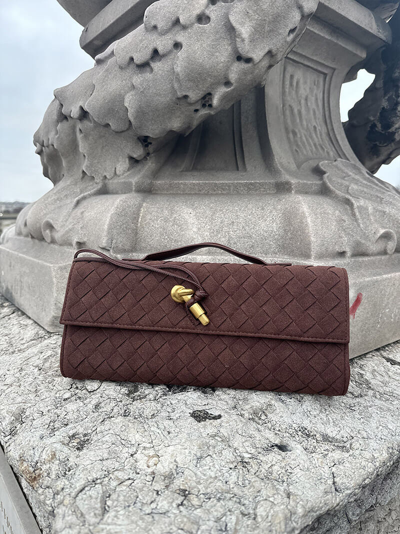 Olivia - Suede Shoulder Bag with Golden Tie Knot