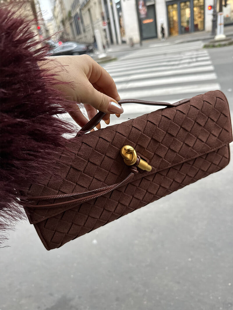 Olivia - Suede Shoulder Bag with Golden Tie Knot