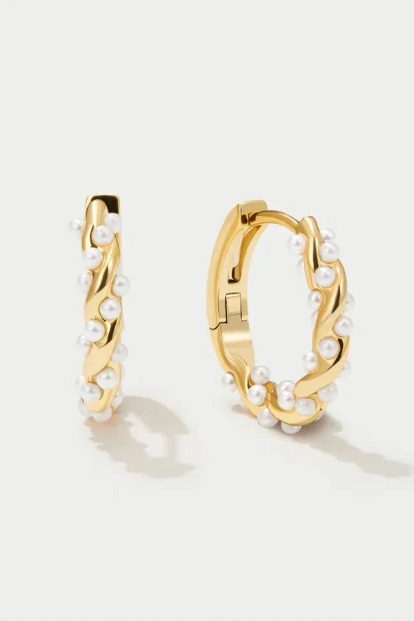 Ariana | Women's Elegant Pearl Accent Gold Hoop Earrings