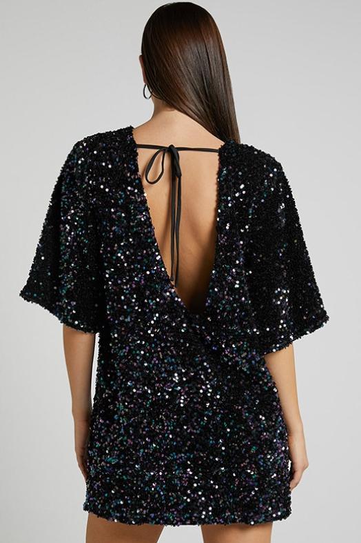 Camellia - Backless Sequin Mini Dress Party Outfit Nightclub Wear