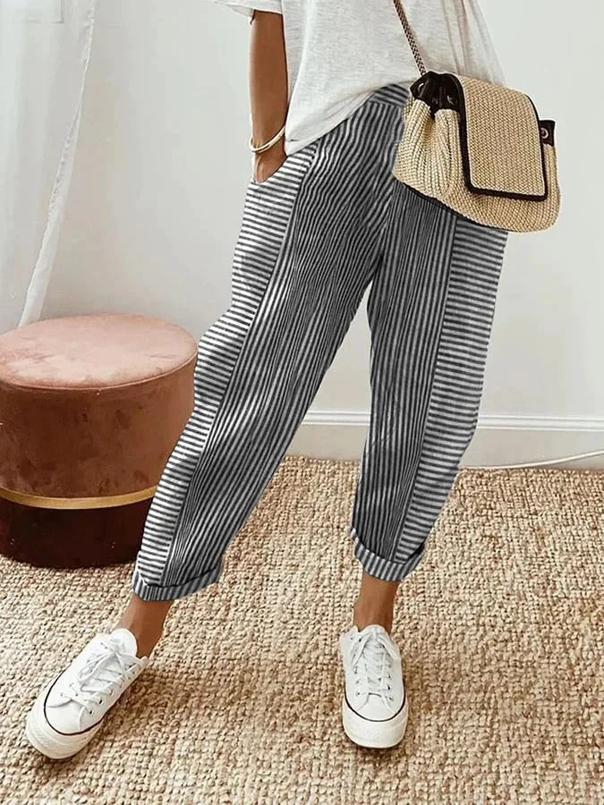 Clara - Striped Cotton Pants