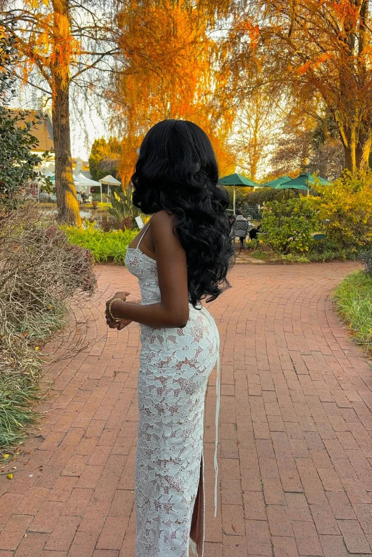 Charlee | Women's White Fitted Lace Maxi Dress