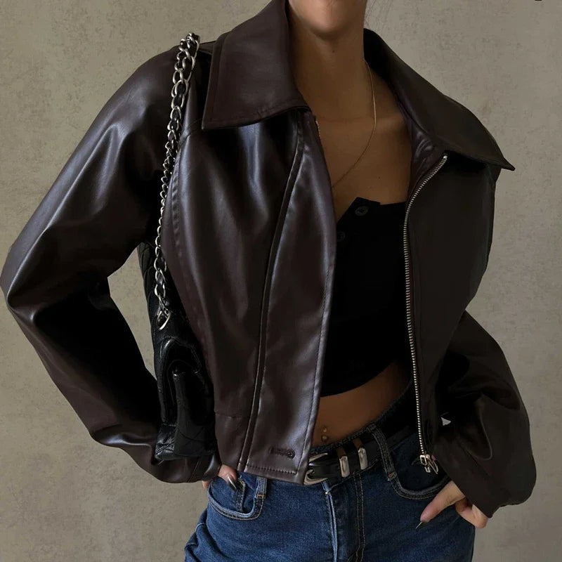 Kalinda - Women's Oversized Vegan Leather Jacket