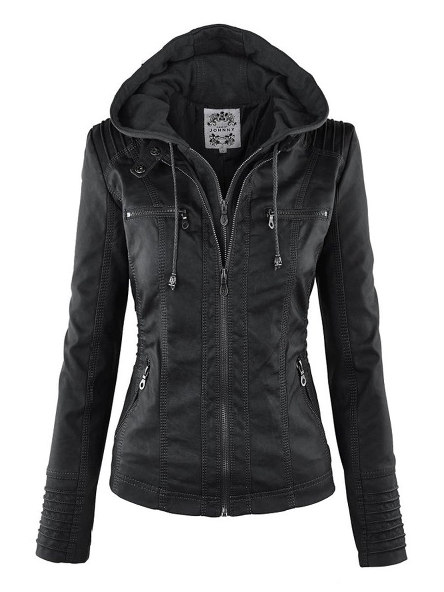 Maude - Vegan Leather Jacket for Women with Detachable Hood