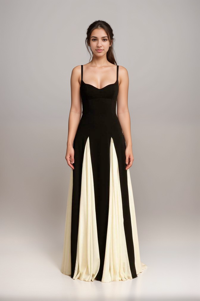 Maris - Timeless Elegance Maxi Gown Black White Satin Blend