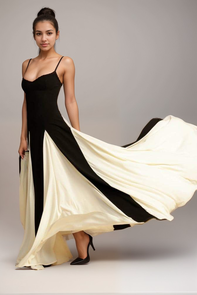 Maris - Timeless Elegance Maxi Gown Black White Satin Blend