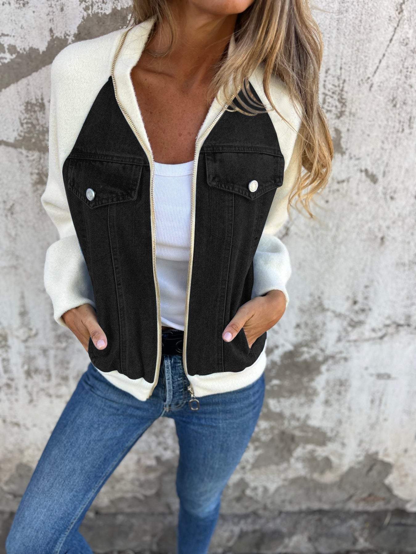 Sophia - Cozy Denim Bomber Jacket Stylish and Warm