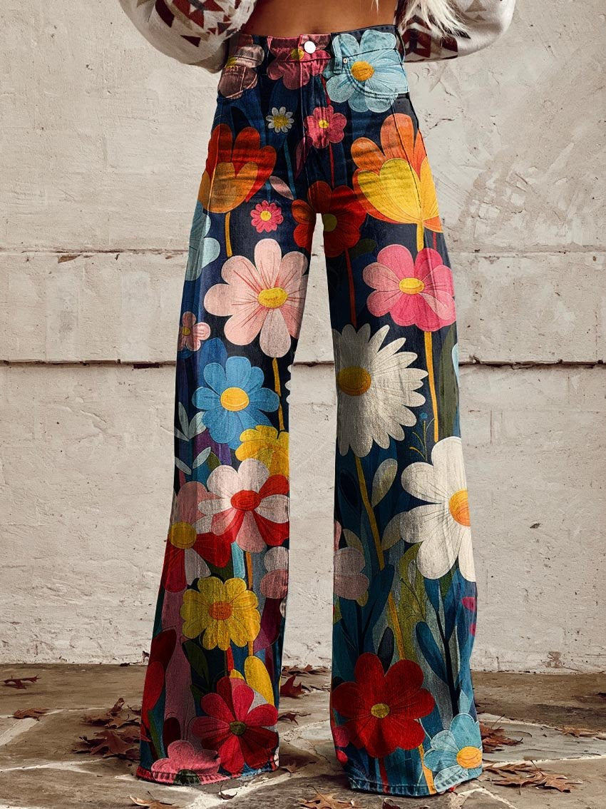 Seraphina - Colorful Floral Wide Leg Pants Elegant and Bold