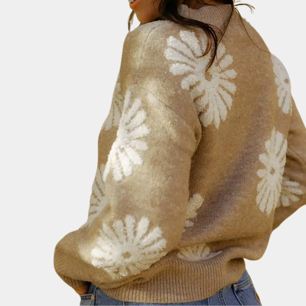 Amelia - Print Knit Sweater Cozy and Playful Daisy Design for Fall and Winter